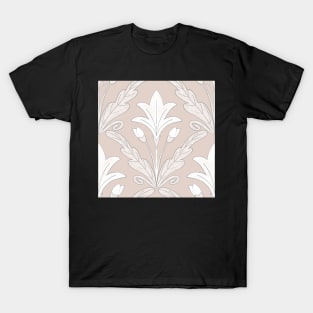 Regency style modern floral damask medallion pattern in neutral taupe beige and cream T-Shirt